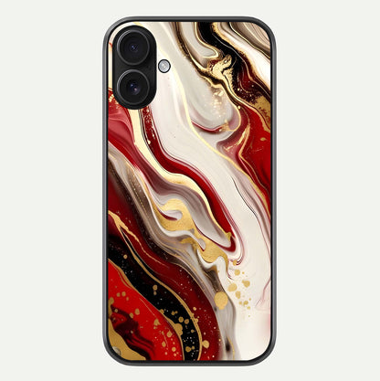 Red & White Marble Glass Case For iPhone 16