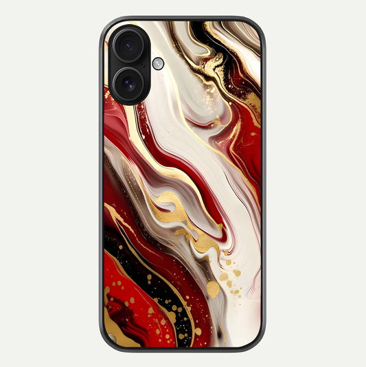 Red & White Marble Glass Case For iPhone 16
