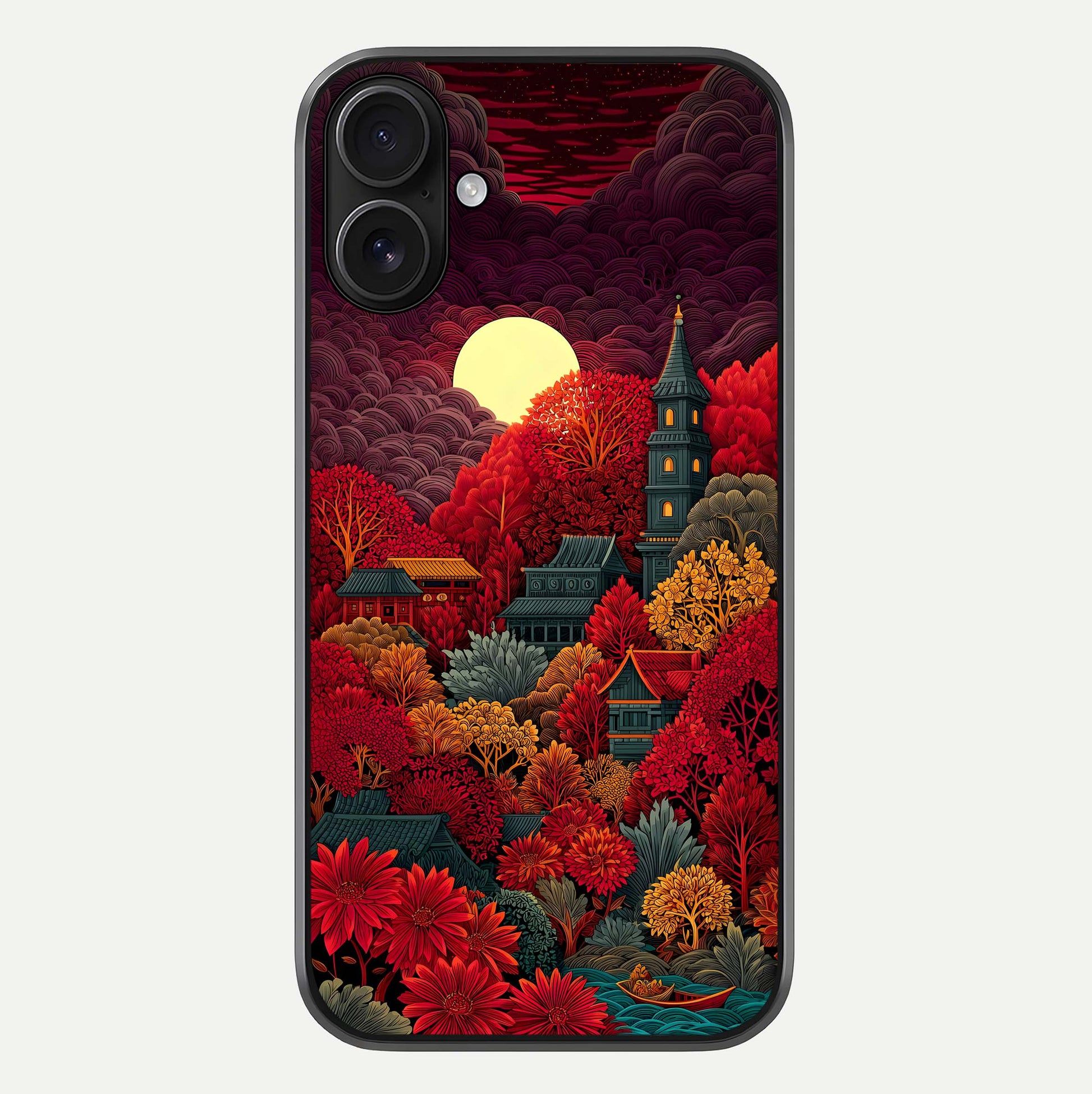 Scarlet Autumn Temple Glass Case For iPhone 16 by Custom World