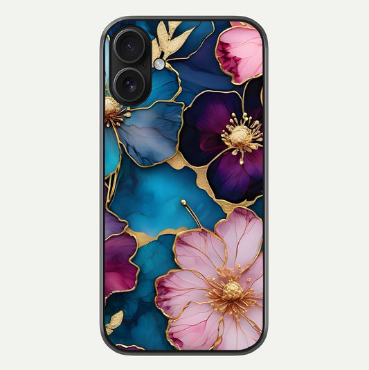 Sparkle Floral Glass Case For iPhone 16 by Custom World
