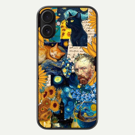 Sunflower Cat Art Glass Case For iPhone 16 by Custom World