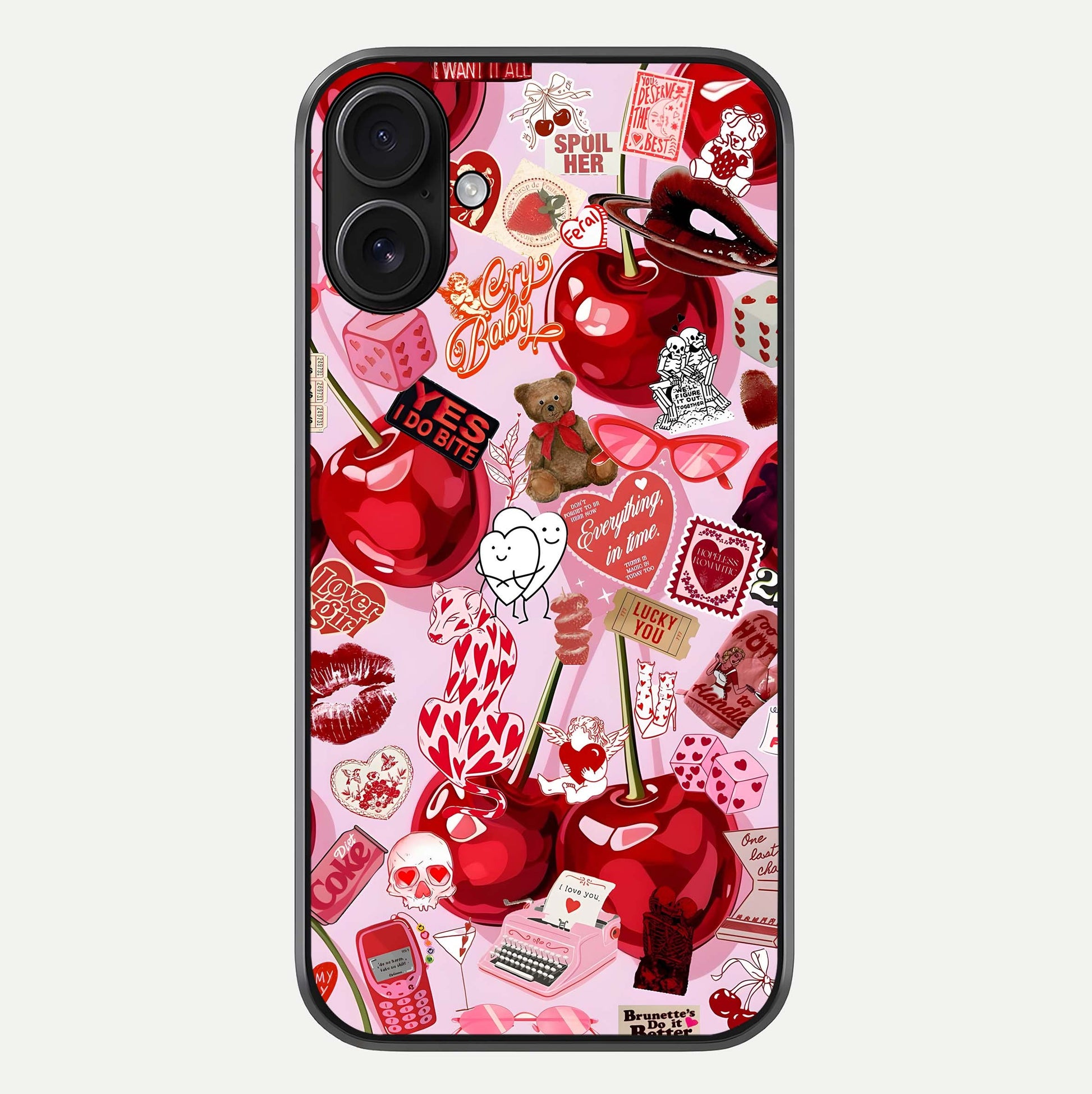 Sweet Cherry Chaos Glass Case For iPhone 16 by Custom World