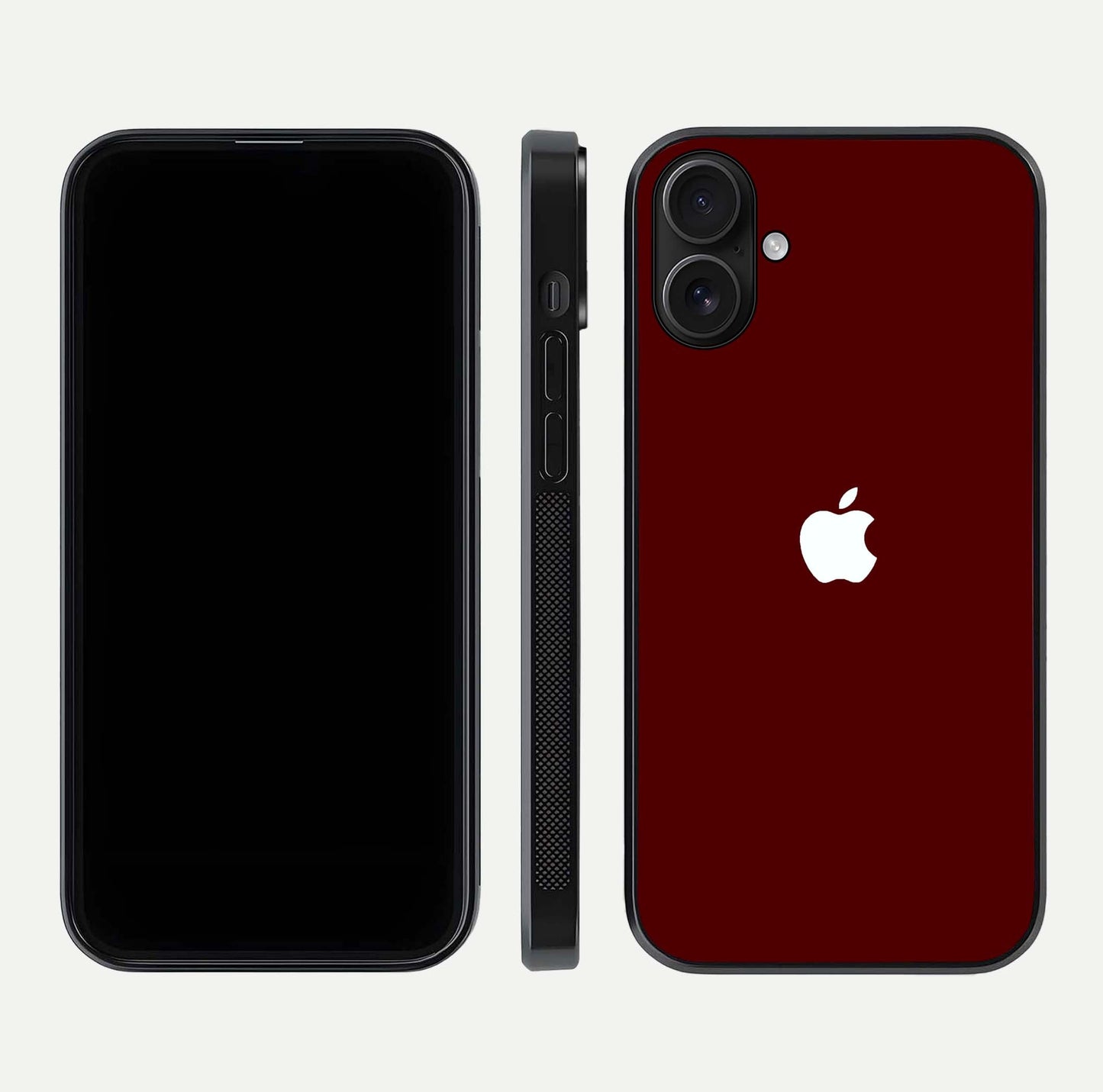 Apple Crimson Core Glass Case for iPhone 16 dual-view layout displaying smooth edges and strong protection build