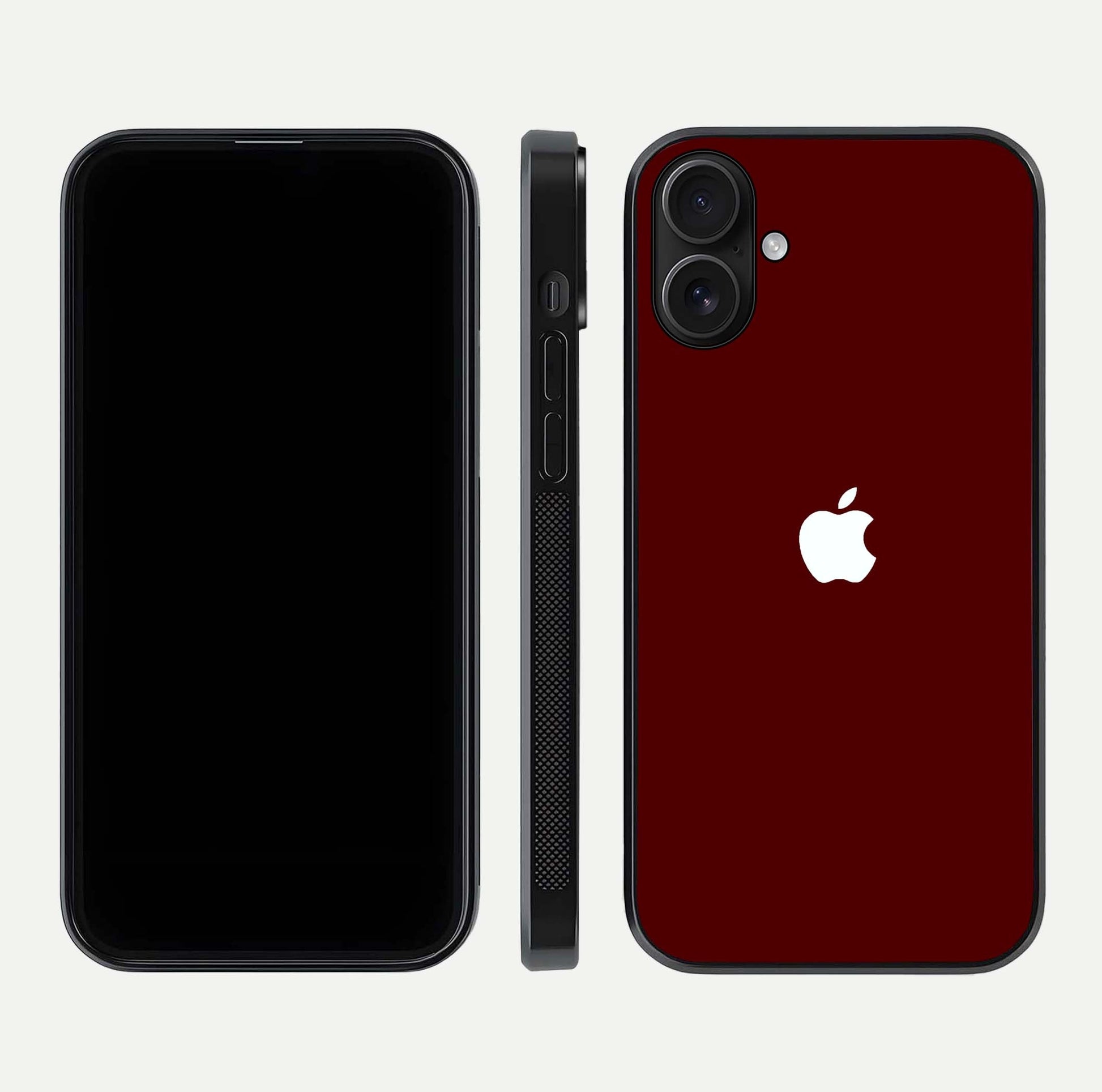 Apple Crimson Core Glass Case for iPhone 16 dual-view layout displaying smooth edges and strong protection build