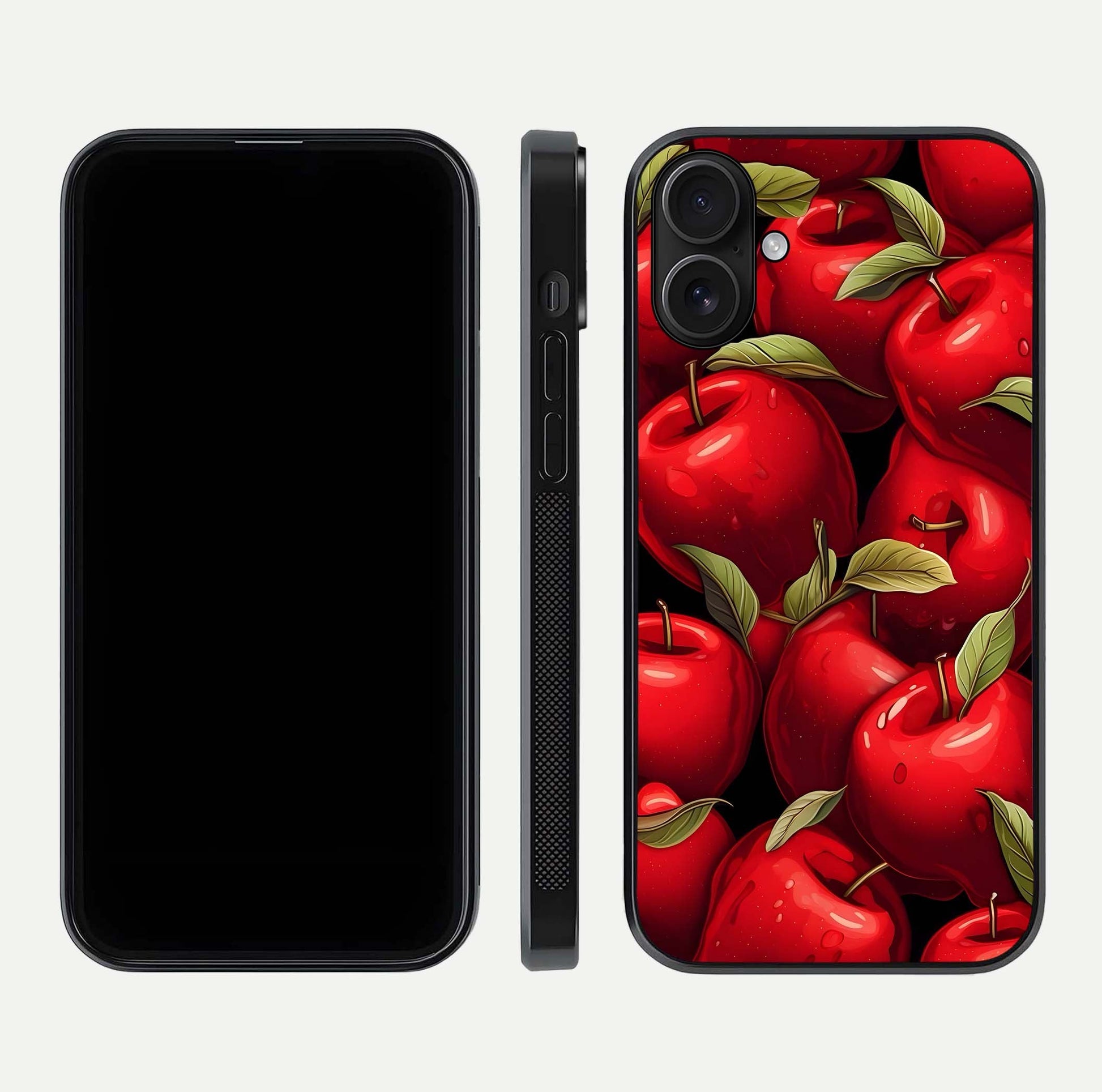 Apple Pattern Glass Case for iPhone 16 front and back layout highlighting clean lines and protective glass finish