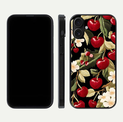 Bloom Thread Art Glass Case for iPhone 16 front-and-back layout showing smooth edges and high-clarity print
