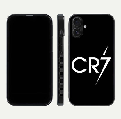 CR7 Elite Strike Glass Case for iPhone 16 dual-view layout showing sport tones and edge clarity