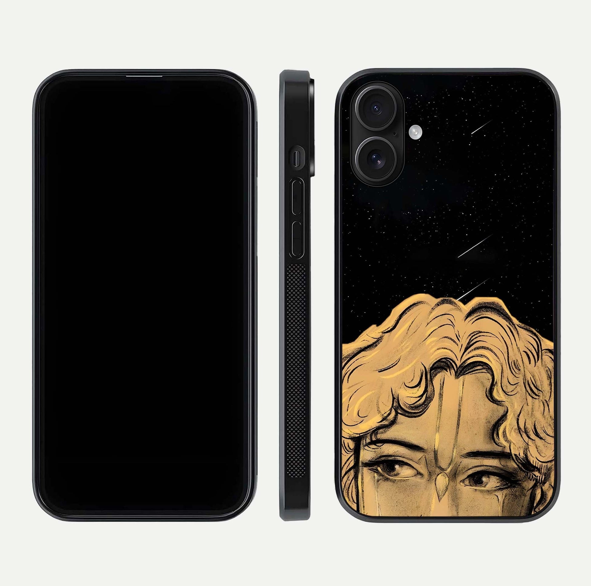 Celestial God’s Plan Glass Case for iPhone 16 front & back layout showing smooth finish and spiritual art