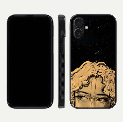 Celestial God’s Plan Glass Case for iPhone 16 front & back layout showing smooth finish and spiritual art