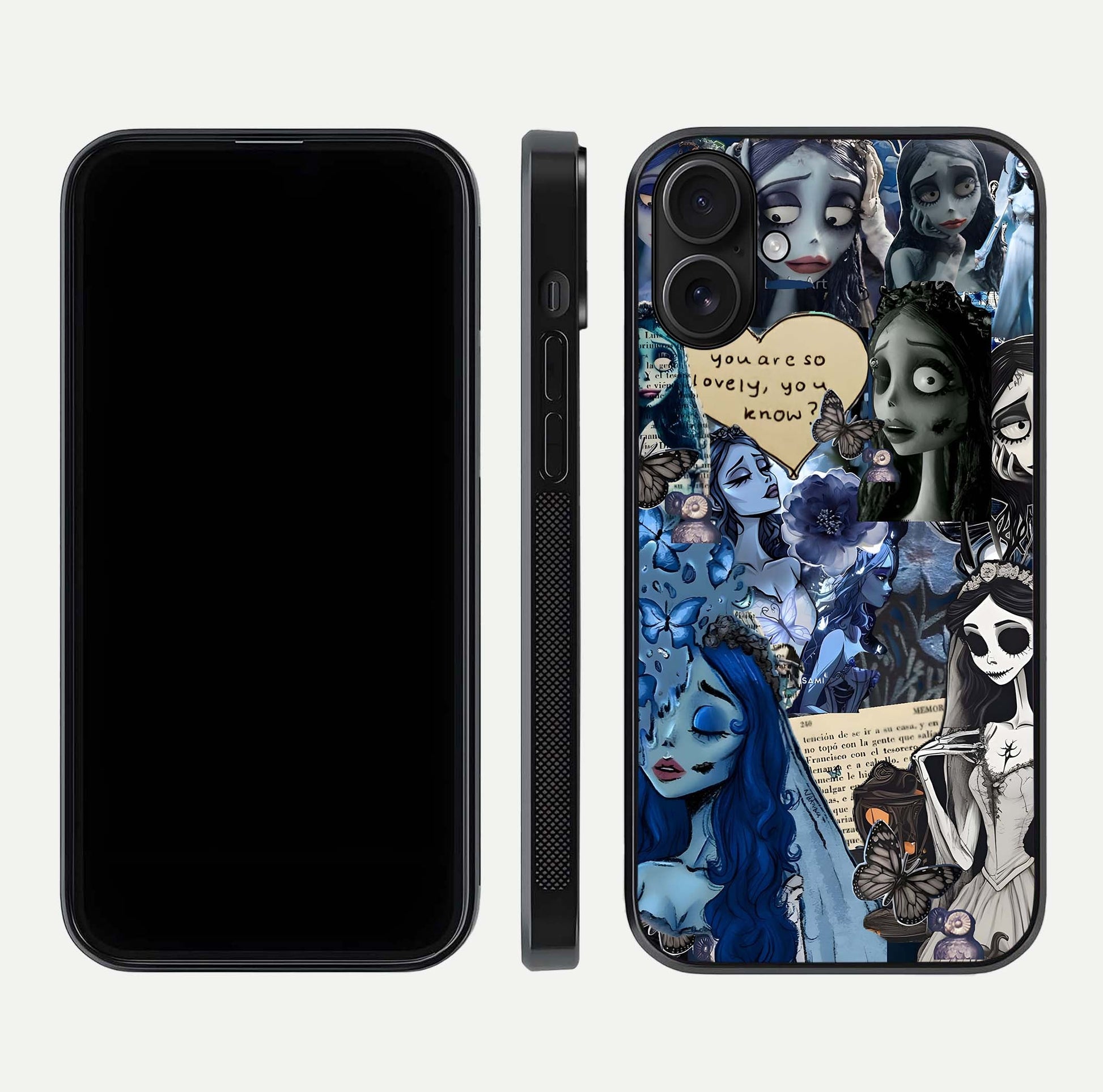 Corpse Bride Posters Glass Case for iPhone 16 dual-view layout displaying cinematic tones and HD finish