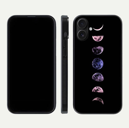 Crimson All Planets Glass Case for iPhone 16 dual-view layout displaying crimson tones and curved edges