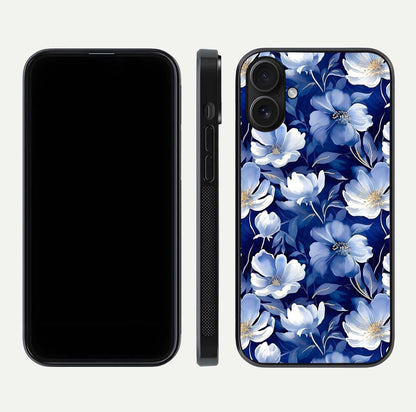 Cute Floral Patterns Glass Case for iPhone 16 dual-view layout displaying HD floral print and curved edges