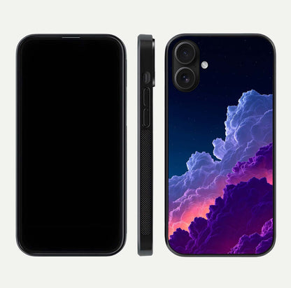 Dreamy Cloud Skies Glass Case for iPhone 16 dual-view layout displaying calm sky art and smooth curve