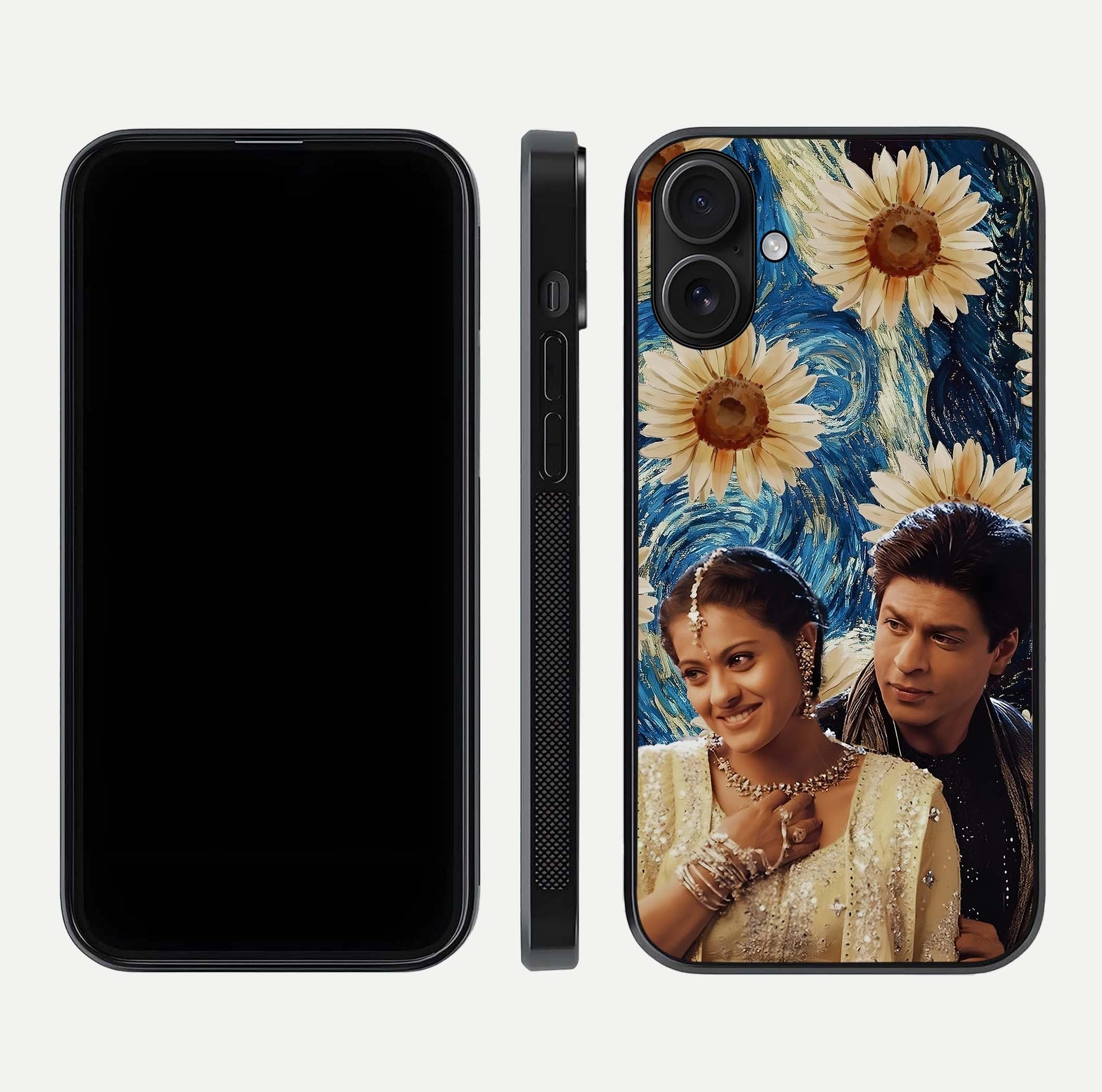 Eternal Love Story Glass Case for iPhone 16 dual-view layout displaying soft hues and smooth glass