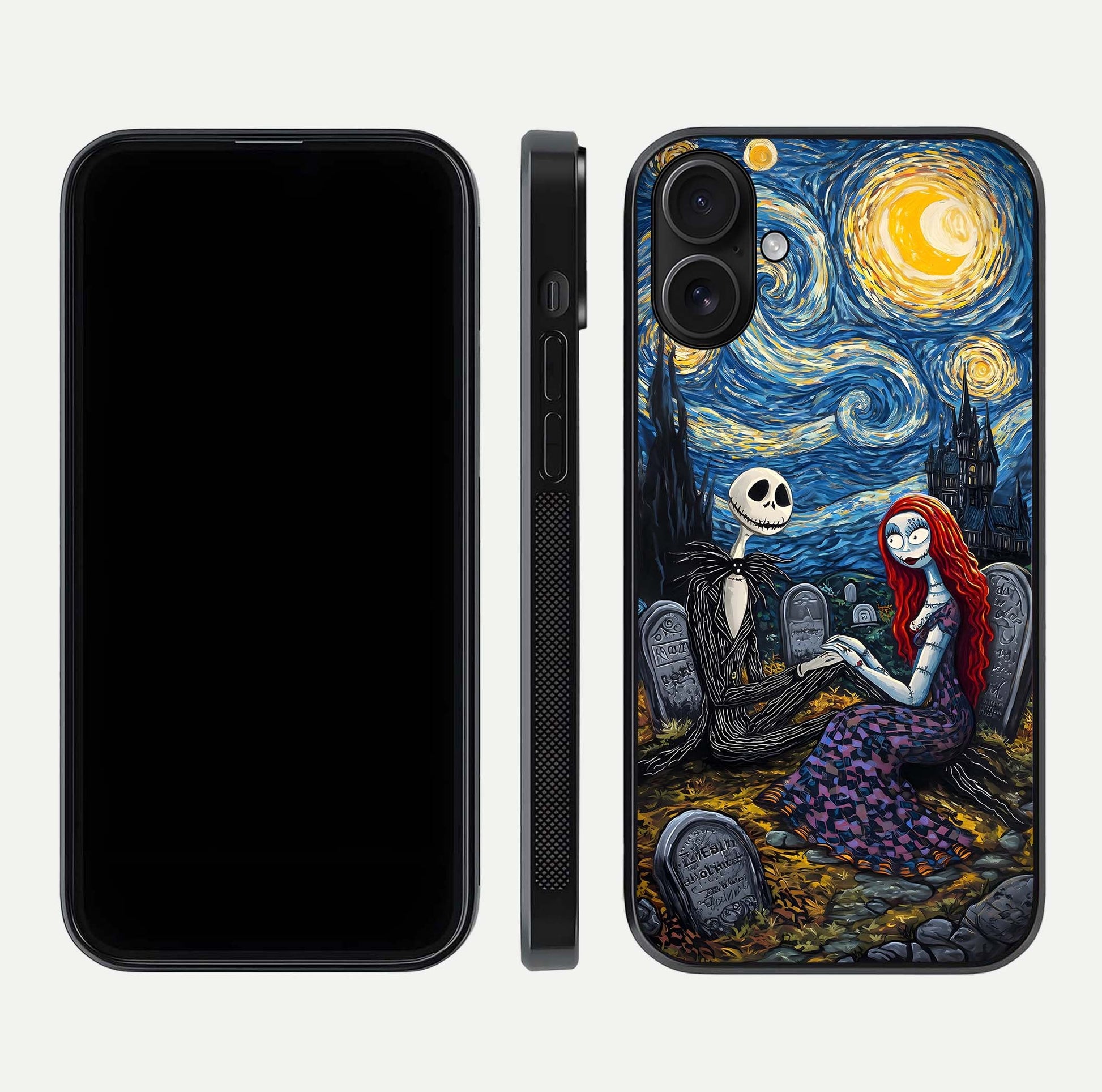 Eternal Night Love Glass Case for iPhone 16 dual-view layout displaying HD art and curved polish
