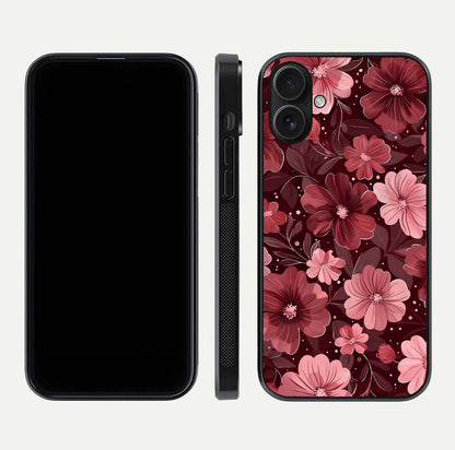 Flower Blush Bloom Glass Case for iPhone 16 dual-view layout displaying HD print and smooth curves
