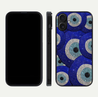 Galaxy Eye Flow Glass Case for iPhone 16 front and back view layout displaying cosmic art and curved glass borders