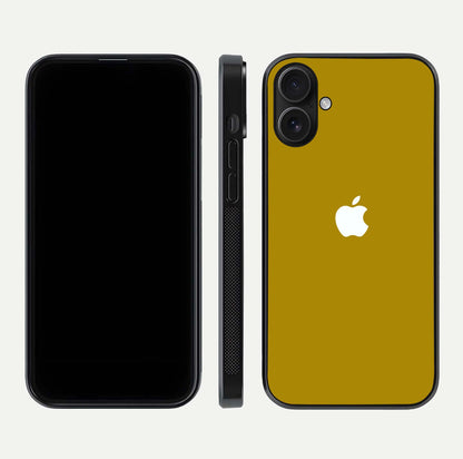 Golden Luxe Aura Glass Case for iPhone 16 front and back view layout highlighting premium tone and curved glass
