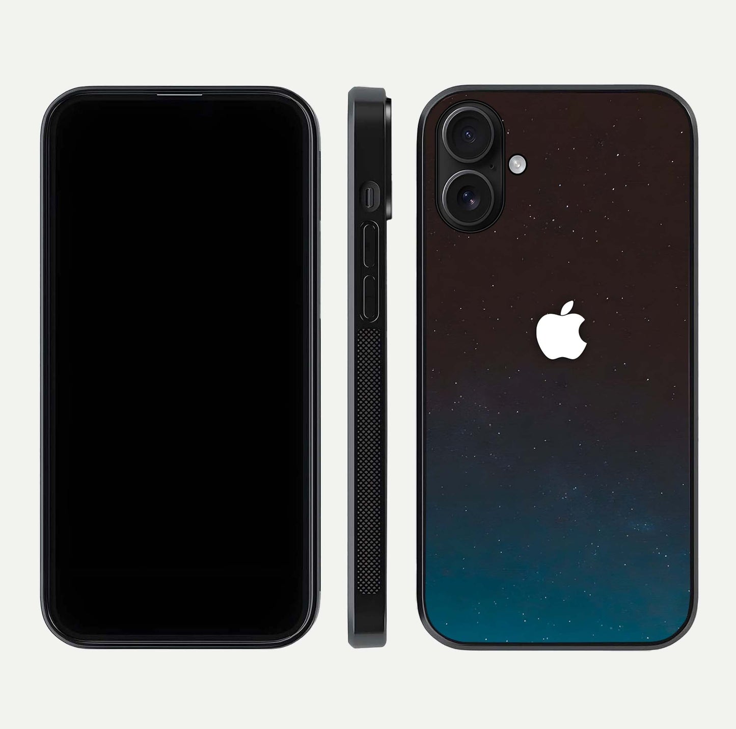 Green Emerald Apple Logo Glass Case for iPhone 16 front and back view layout highlighting vibrant tones and curved glass