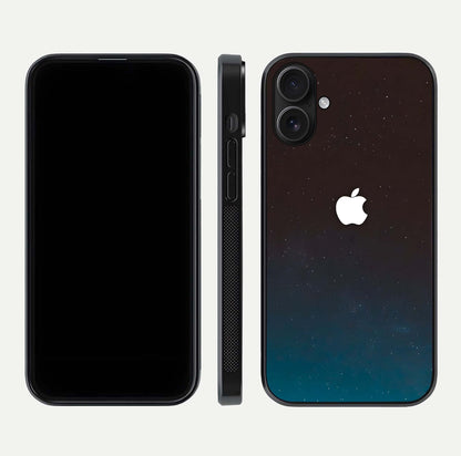 Green Emerald Apple Logo Glass Case for iPhone 16 front and back view layout highlighting vibrant tones and curved glass
