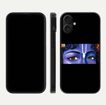 Krishna Eye Glass Case for iPhone 16 front and back view layout highlighting detailed spiritual motif