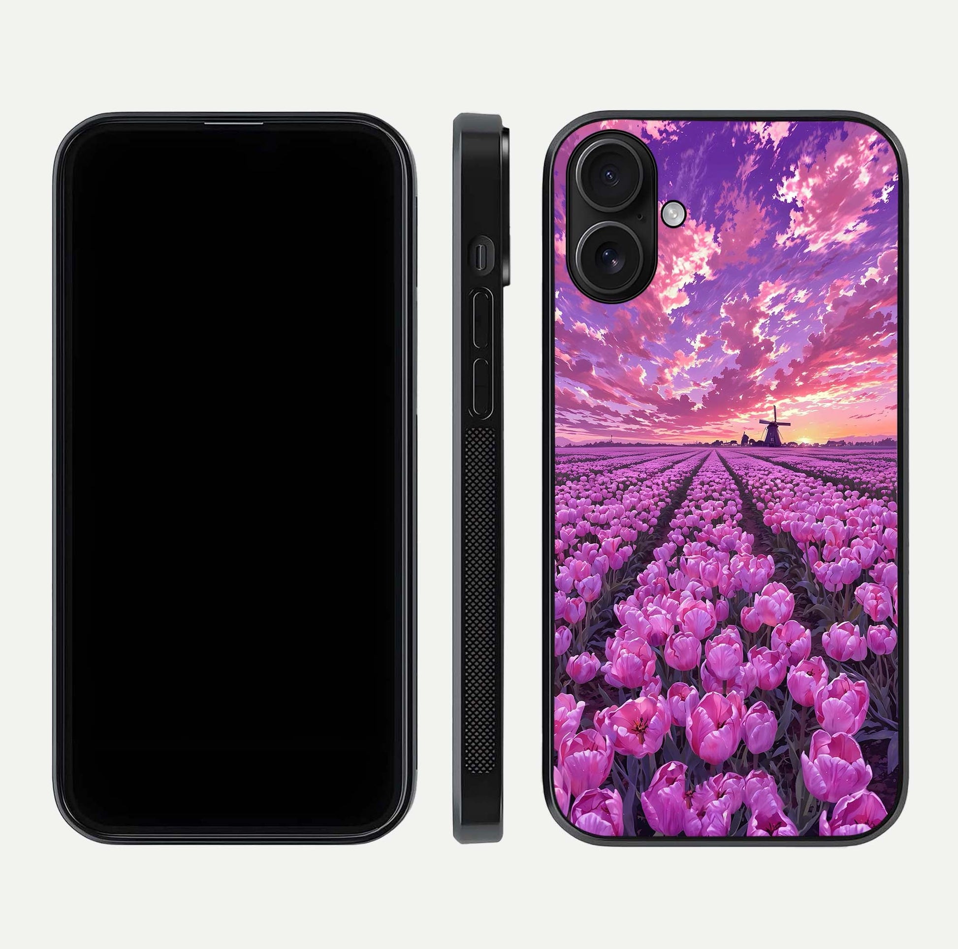 Lavender Dream Skies Glass Case for iPhone 16 front and back view layout highlighting dreamy sky gradient