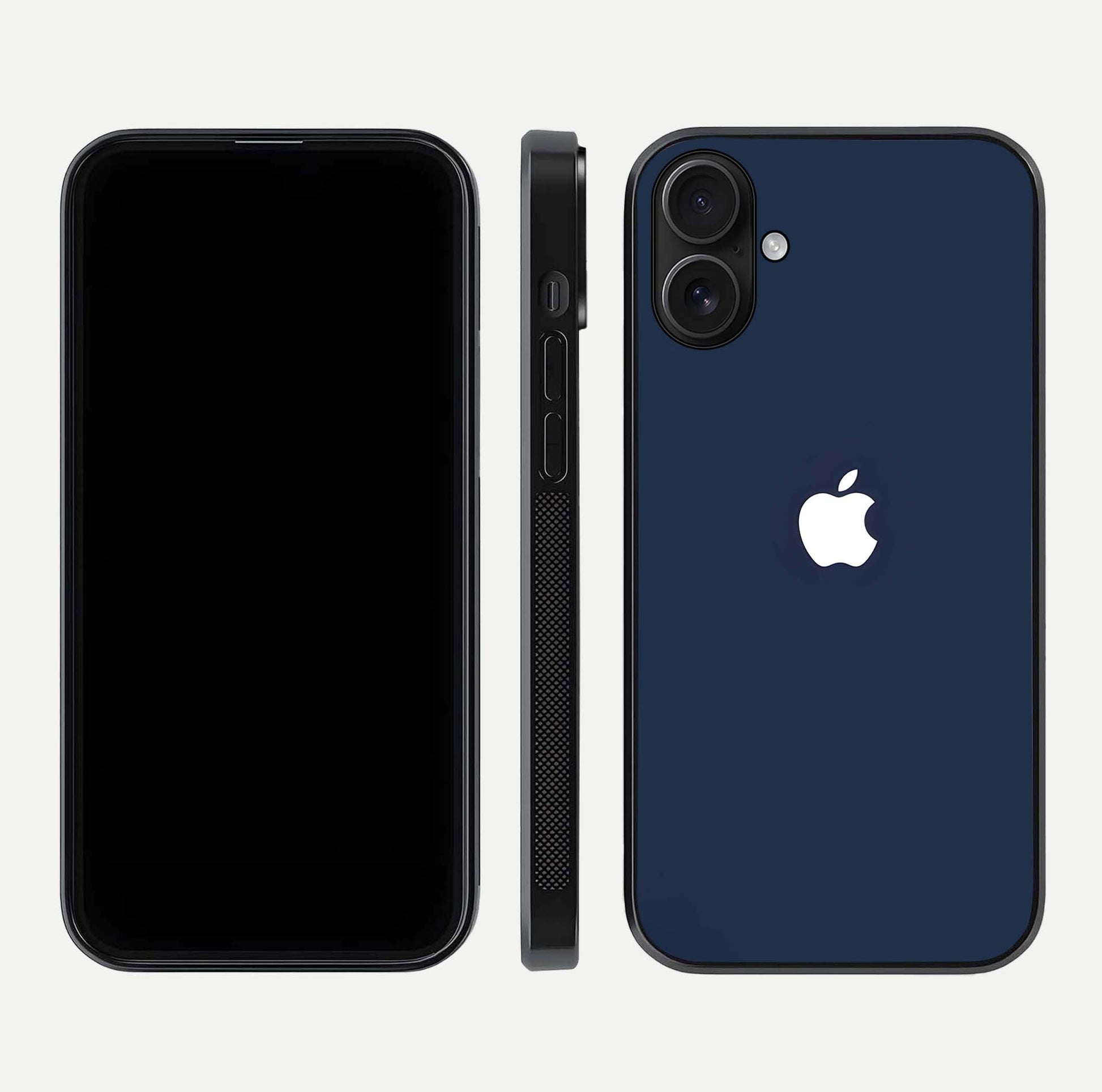 Minimal Apple Night Glass Case for iPhone 16 front & back layout highlighting simplicity and edge curve