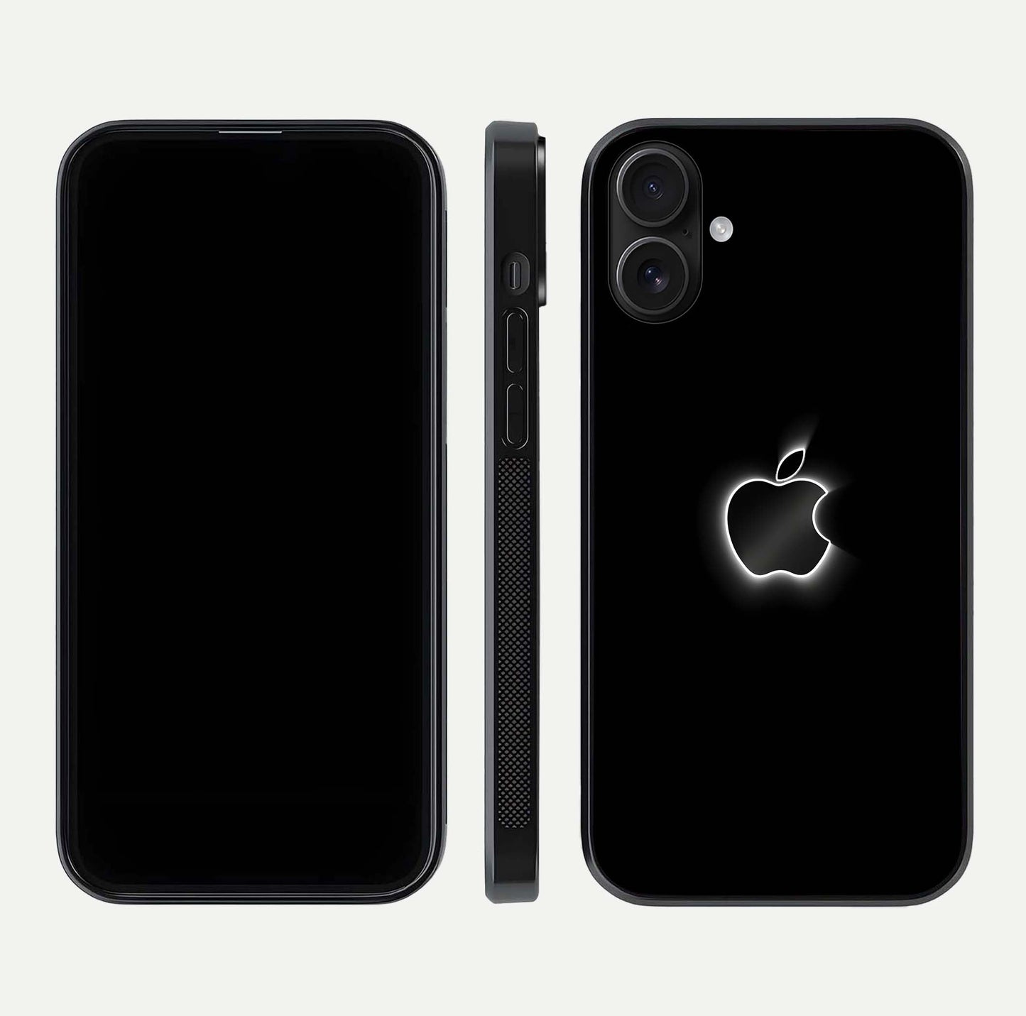 Neon Apple Glow Glass Case for iPhone 16 front & back layout showing bright tones and edge curve