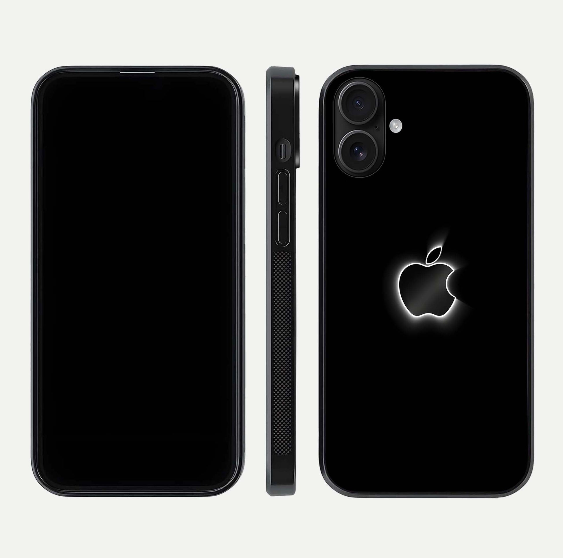 Neon Apple Glow Glass Case for iPhone 16 front & back layout showing bright tones and edge curve
