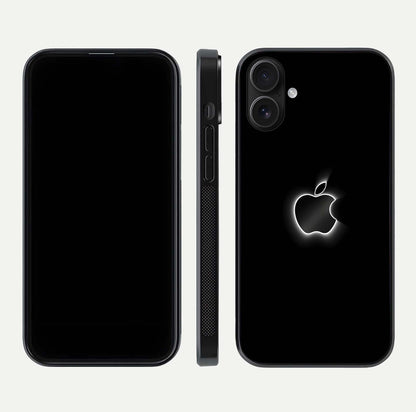 Neon Apple Glow Glass Case for iPhone 16 front & back layout showing bright tones and edge curve