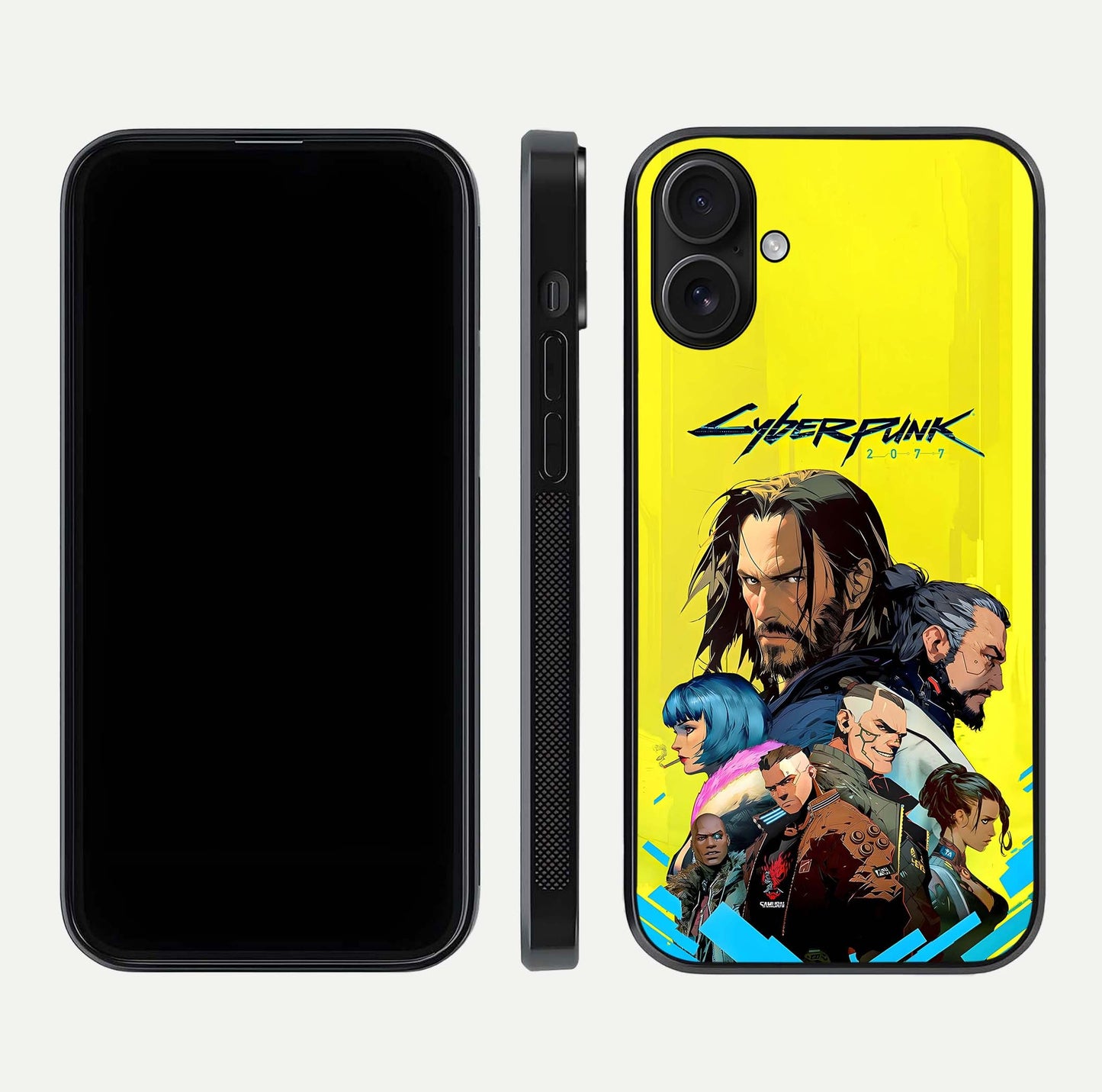 Neon Rebel Genesis Glass Case for iPhone 16 front & back layout highlighting futuristic theme and curves
