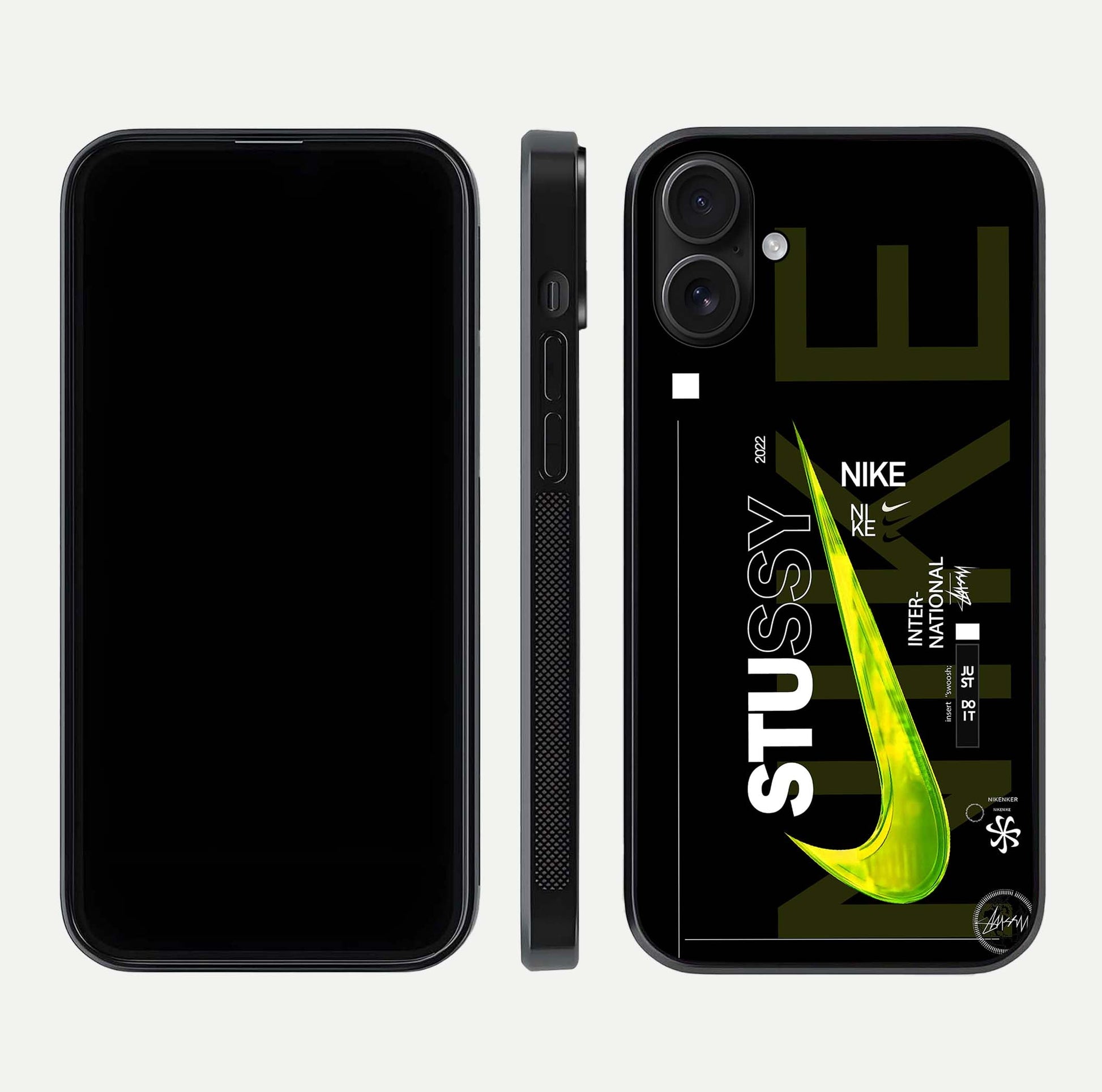 Neon Street Edition Glass Case for iPhone 16 front & back layout highlighting street art vibe and edges