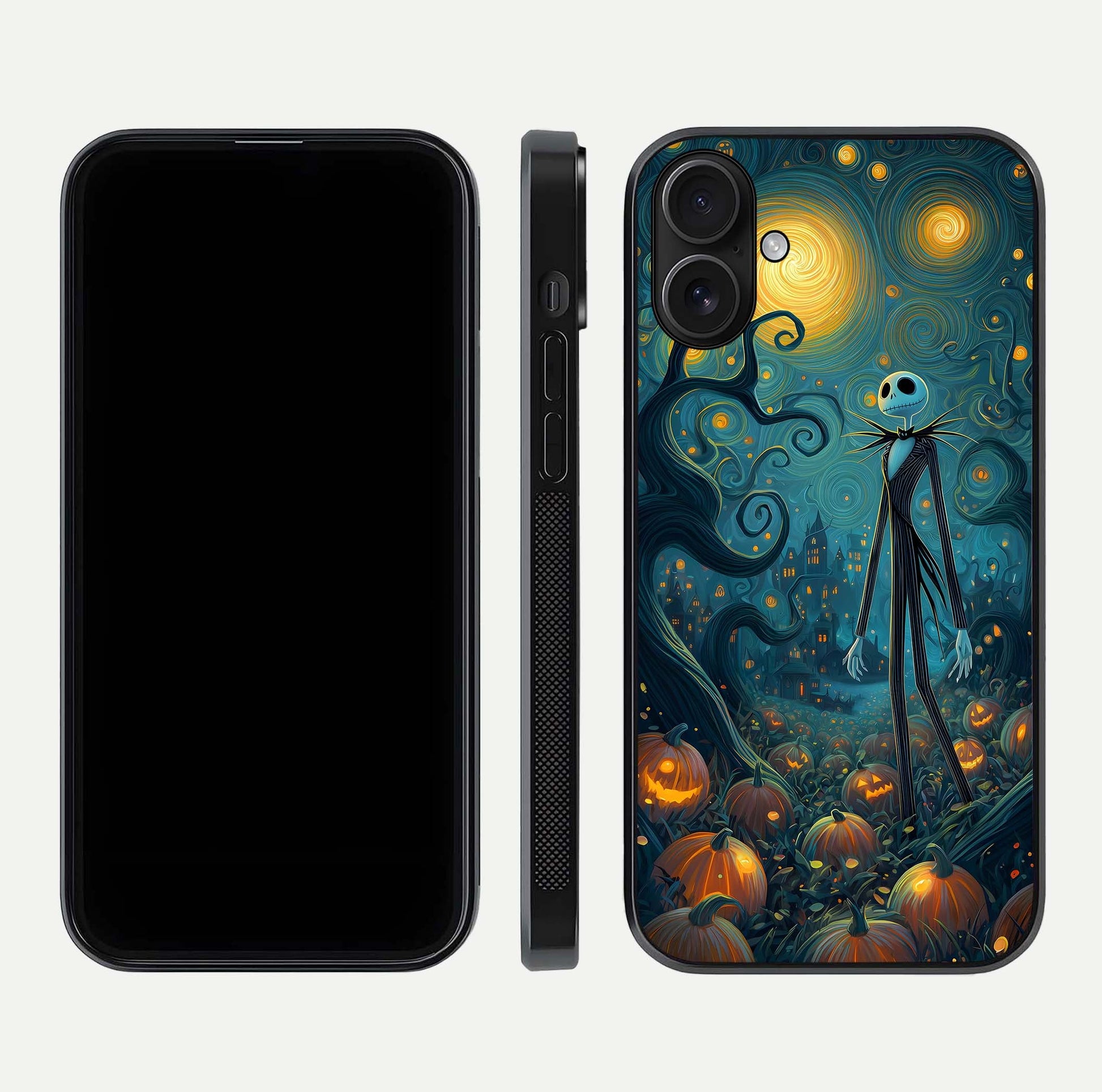 Pumpkin Moonlight Tale Glass Case for iPhone 16 front & back layout showing festive orange tone and edges
