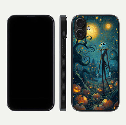 Pumpkin Moonlight Tale Glass Case for iPhone 16 front & back layout showing festive orange tone and edges