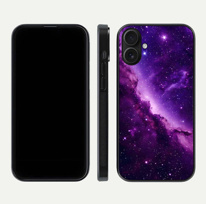 Purple Shade Sky Glass Case for iPhone 16 front & back layout showing HD tones and clean glass edges