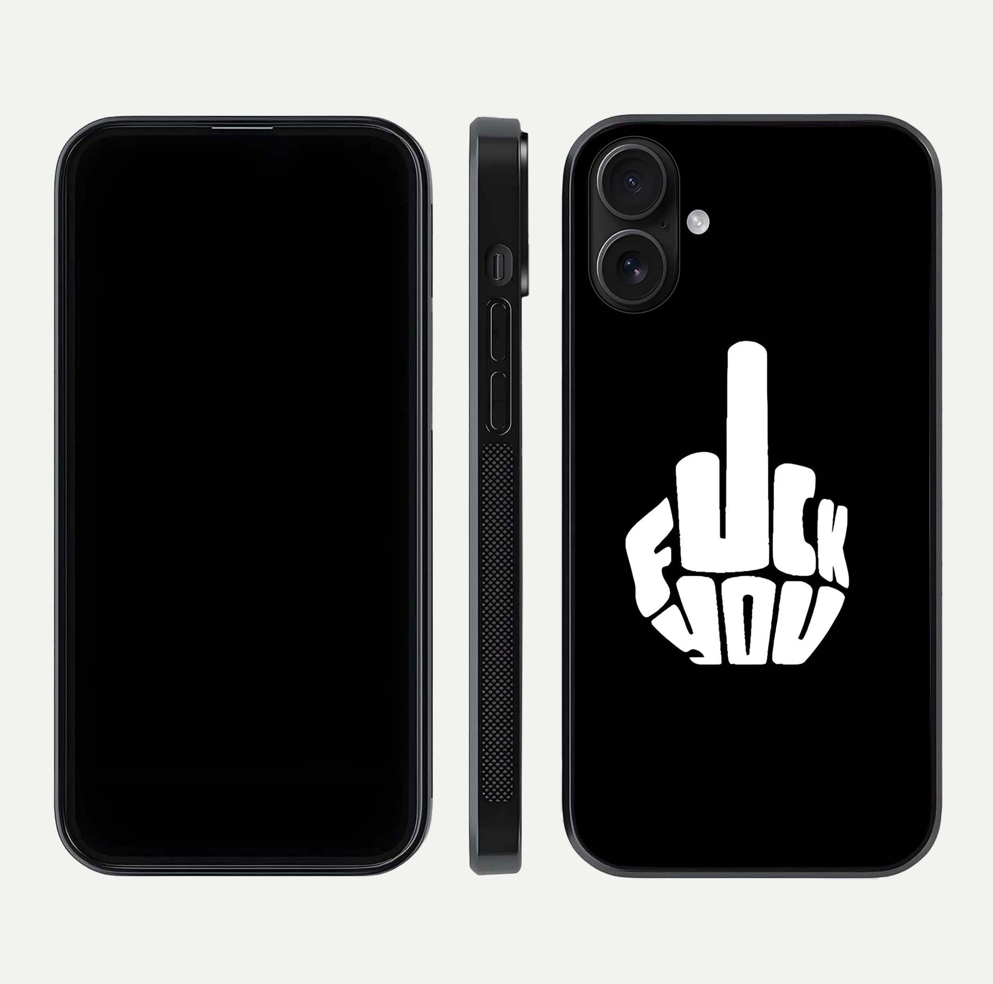 Rebel Mode On Glass Case for iPhone 16 front & back layout showing minimal tone and clean edge fit