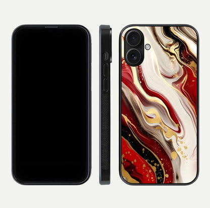 Red & White Marble Glass Case For iPhone 16