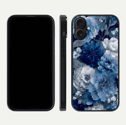 Royal Bloom Garden Glass Case for iPhone 16 front & back layout showing soft tones and curved glass design