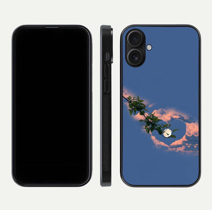 Sky Under Tree Glass Case for iPhone 16 front & back layout showing sky tones and curved glass edge