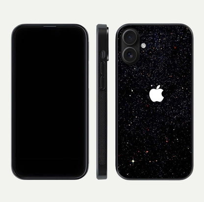 Starry Apple Galaxy Glass Case for iPhone 16 front & back layout showing cosmic tones and sleek edge