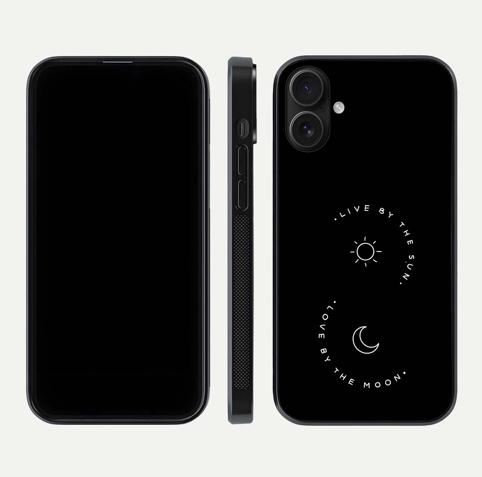 Sun Moon Balance Glass Case for iPhone 16 front & back layout showing smooth gradient and balanced design