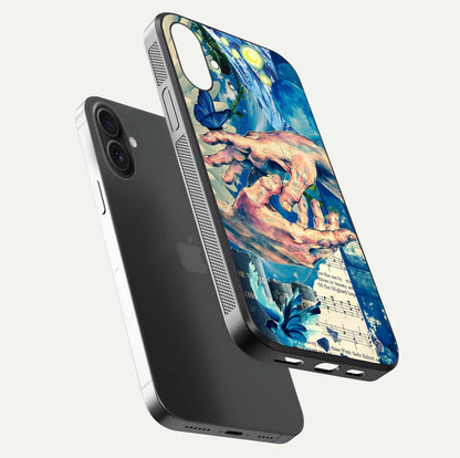 Aesthetic Divider Glass Case for iPhone 16 floating dual-view mockup showing edge design and detailed divider gloss texture