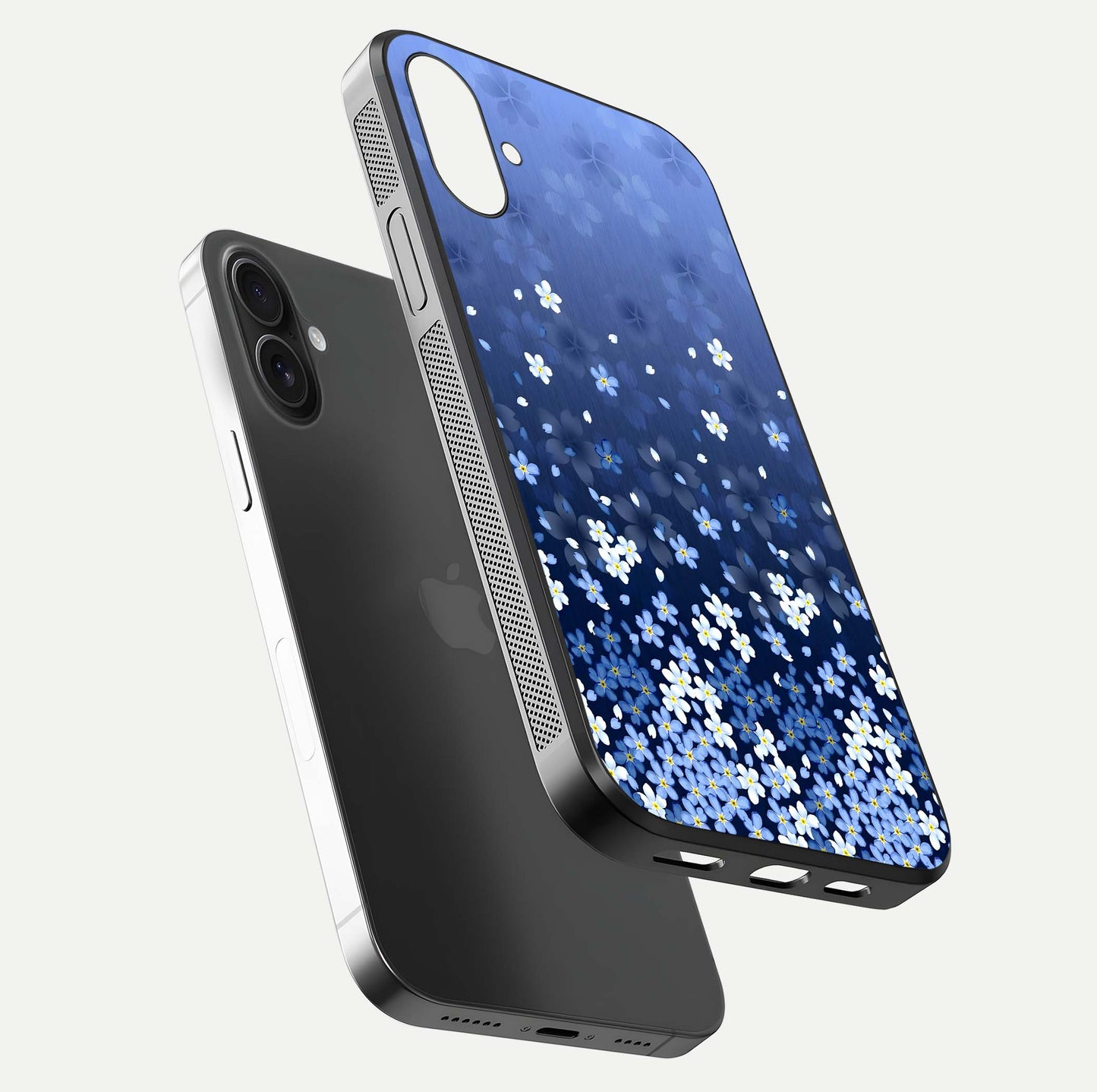 Blue Starry Glass Case for iPhone 16 floating mockup capturing cosmic tone and HD gloss texture