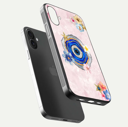 Divine Aura Bloom Glass Case for iPhone 16 floating mockup showing gloss texture and elegant design