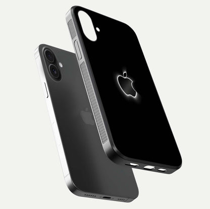 Neon Apple Glow Glass Case for iPhone 16 floating dual-view mockup showing HD shine and modern look