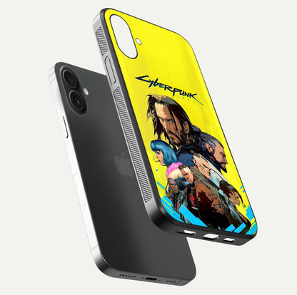 Neon Rebel Genesis Glass Case for iPhone 16 floating dual-view mockup showing electric glow and depth