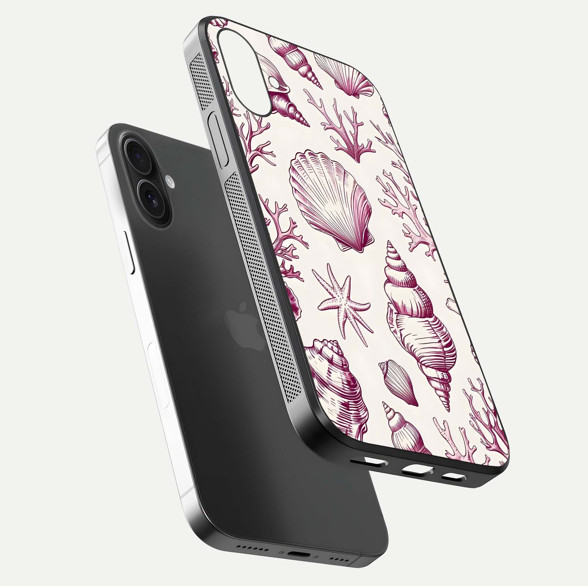 Pink Sunflower Glow Glass Case for iPhone 16 floating dual-view mockup showing gloss reflection and design depth