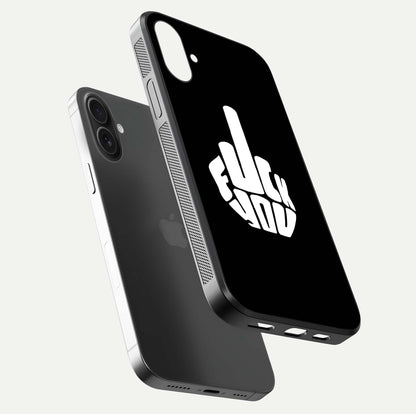 Rebel Mode On Glass Case for iPhone 16 floating dual-view mockup displaying gloss shine and statement art