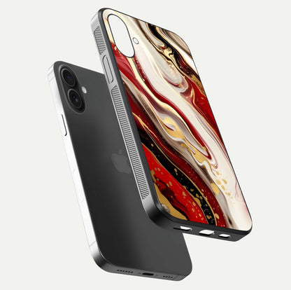 Red & White Marble Glass Case For iPhone 16