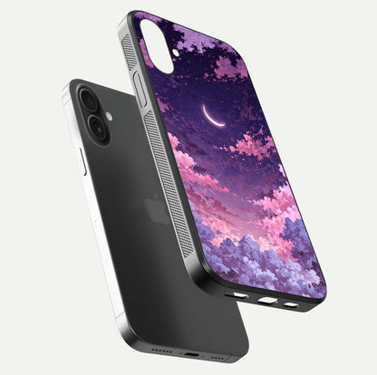 Sky Drift Clouds Glass Case for iPhone 16 floating dual-view mockup displaying gloss shine and depth